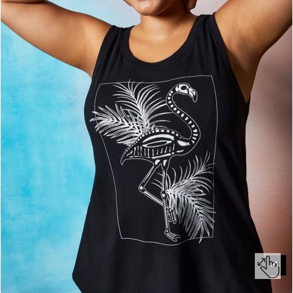 Torrid Lovesick Flamingo – Black Mineral Wash Back Slash Tank